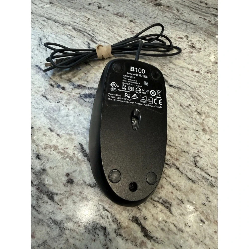 Logitech B100 Corded Mouse Optical USB Plug & Play for Laptop or Desktop – Black